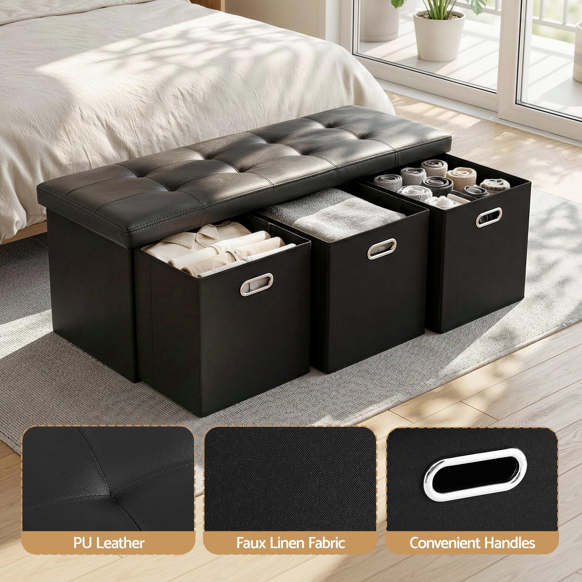 Storage Ottoman 3 Cube Drawers Footstool | Simpledeals
