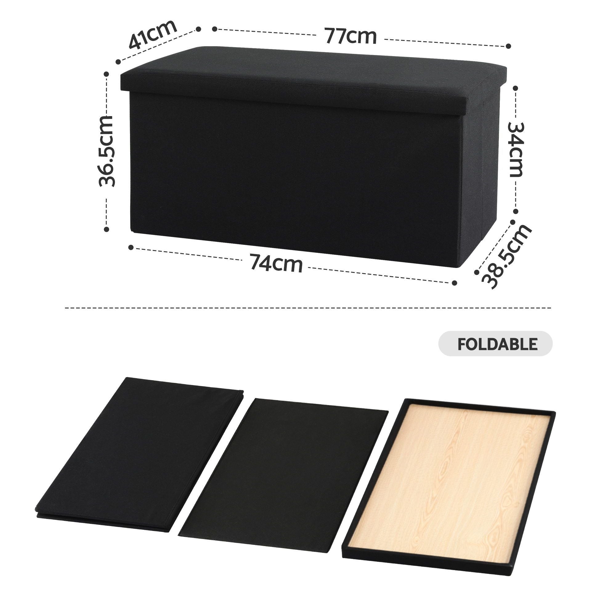 Storage Ottoman Bench Folding Blanket Box Black | Simpledeal
