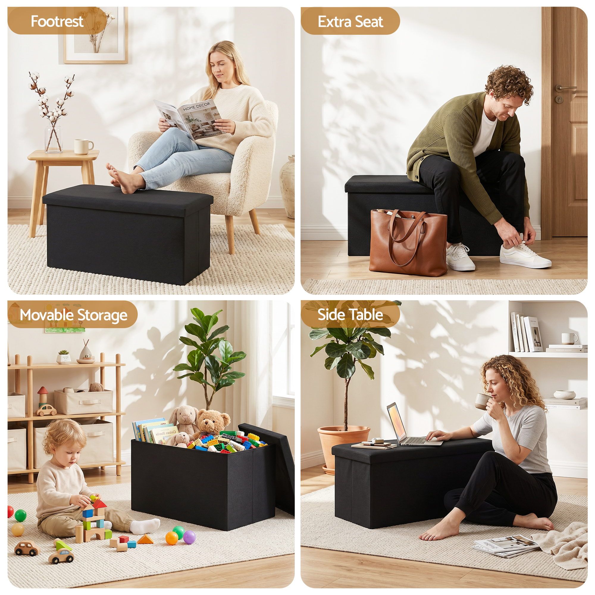 Storage Ottoman Bench Folding Blanket Box Black | Simpledeal