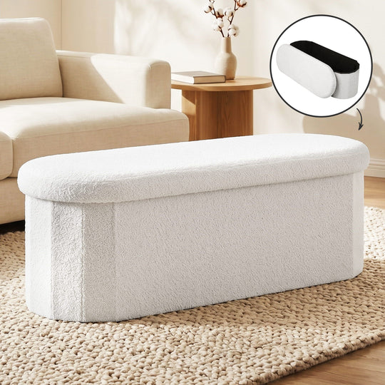 Boucle Storage Ottoman Foldable Footstool - Ottomans & Footstools