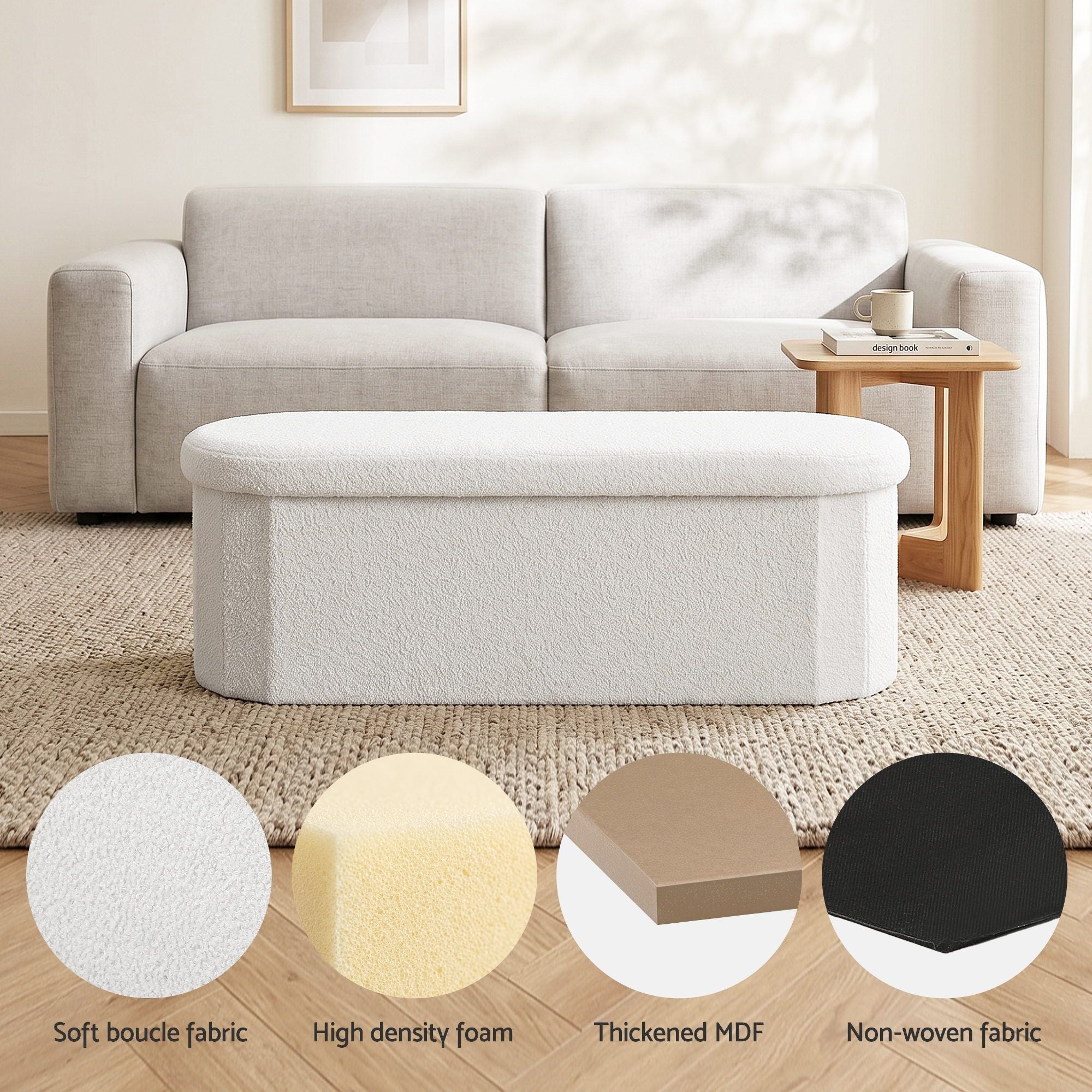 Boucle Storage Ottoman Foldable Footstool | Simpledeals