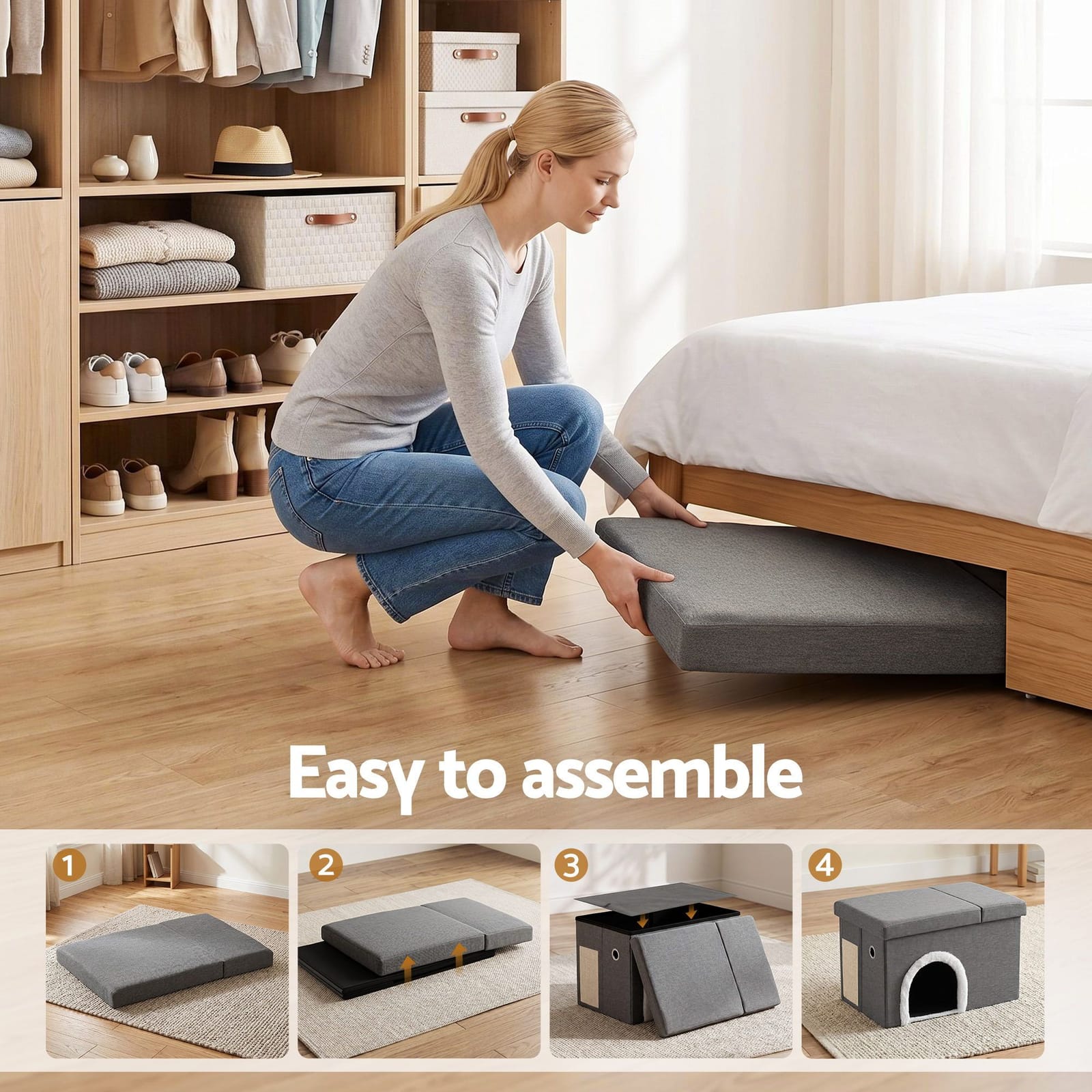 Grey Ottoman Footstool 64x40x40.5cm