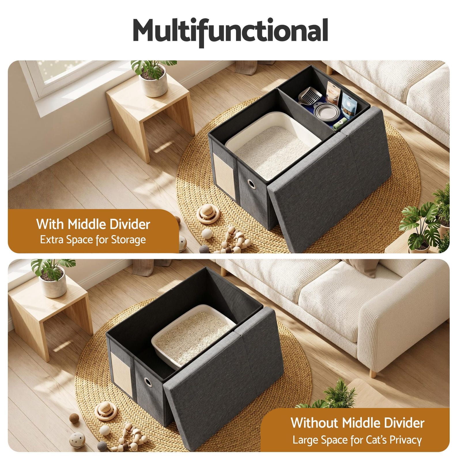 Grey Ottoman Footstool 64x40x40.5cm