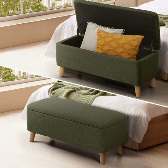 Storage Ottoman Blanket Box Chest Toy Foot Stool Bench Seat Sherpa Green