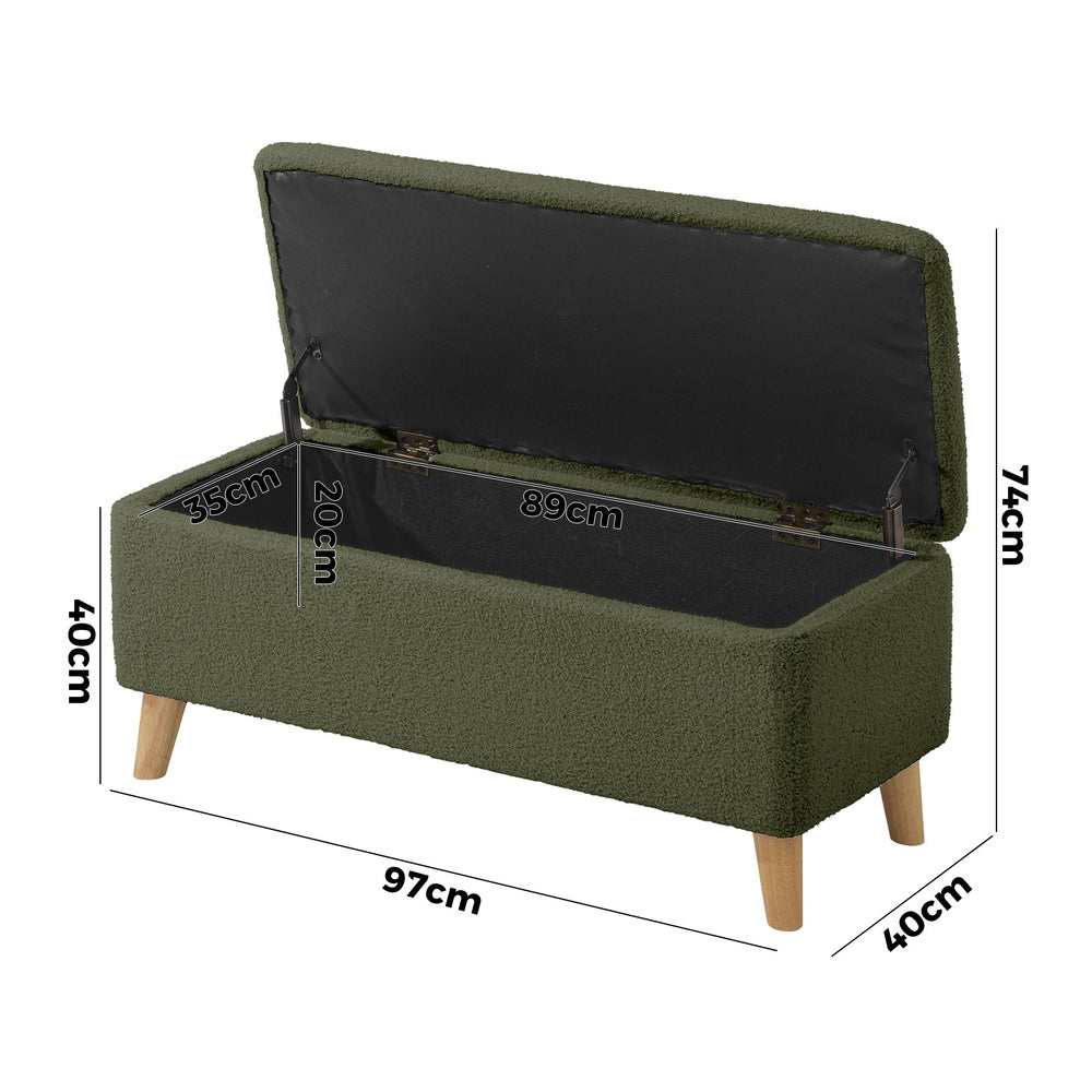 Storage Ottoman Blanket Box Chest Toy Foot Stool Bench Seat Sherpa Green