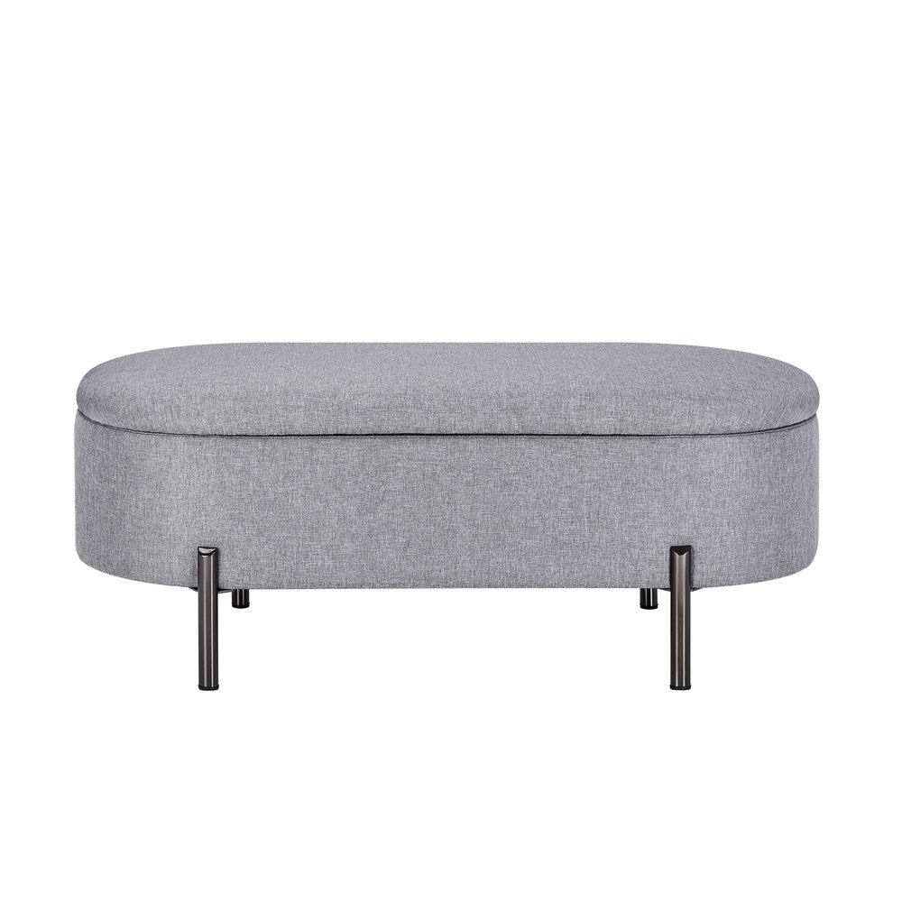Storage Ottoman Bench Oval Blanket Linen/Sherpa