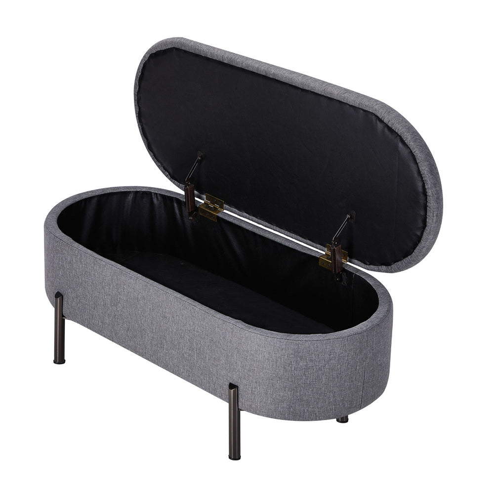 Storage Ottoman Bench Oval Blanket Linen/Sherpa