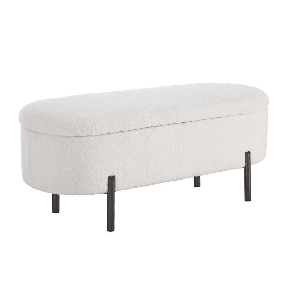 Storage Ottoman Bench Oval Blanket Linen/Sherpa