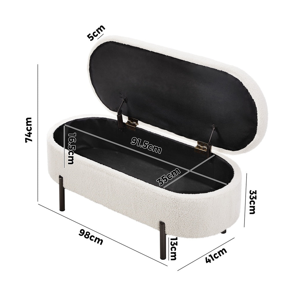 Storage Ottoman Bench Oval Blanket Linen/Sherpa