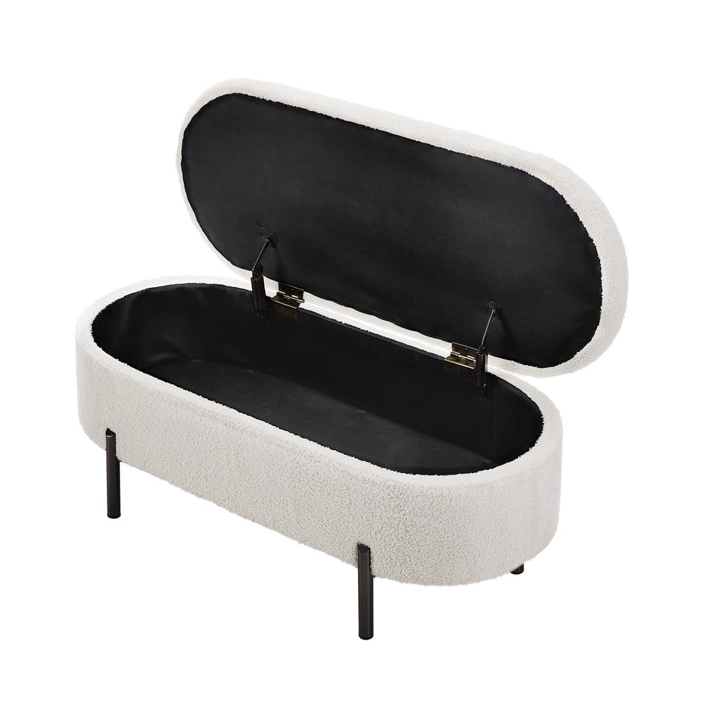 Storage Ottoman Bench Oval Blanket Linen/Sherpa