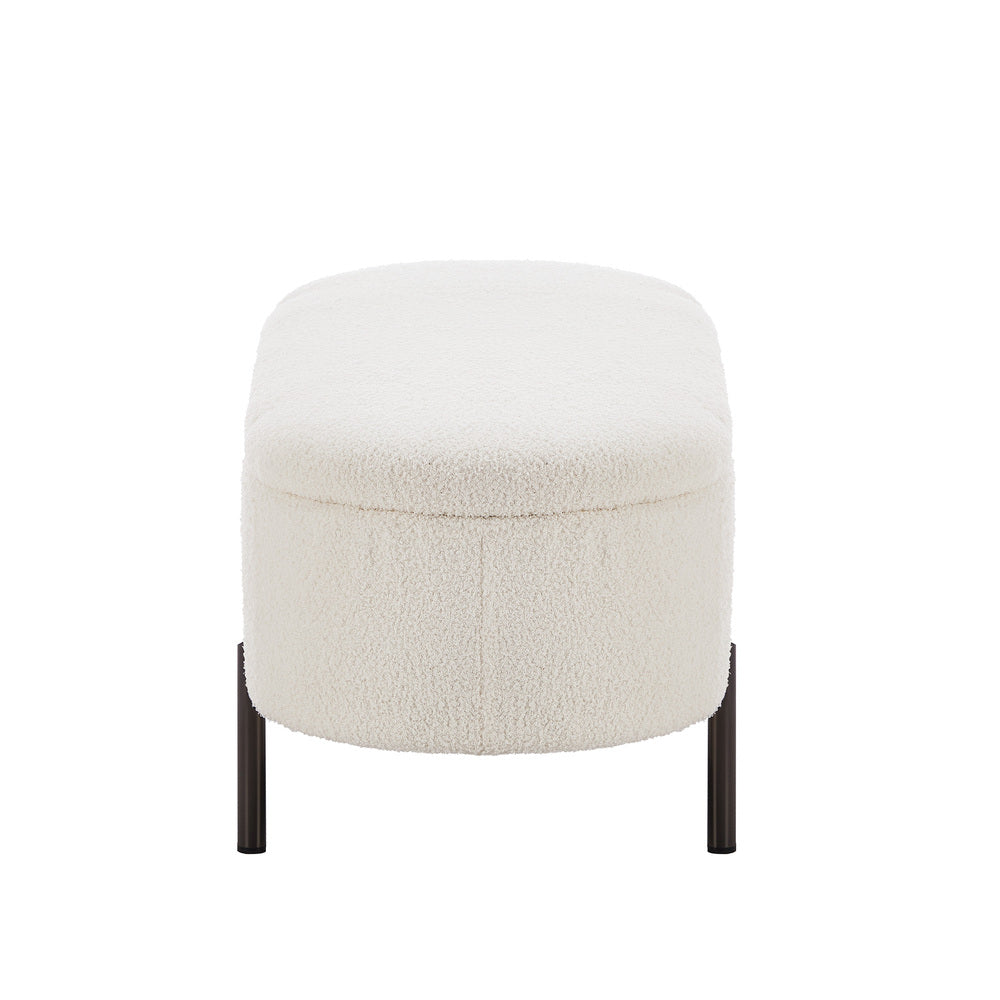 Storage Ottoman Bench Oval Blanket Linen Grey