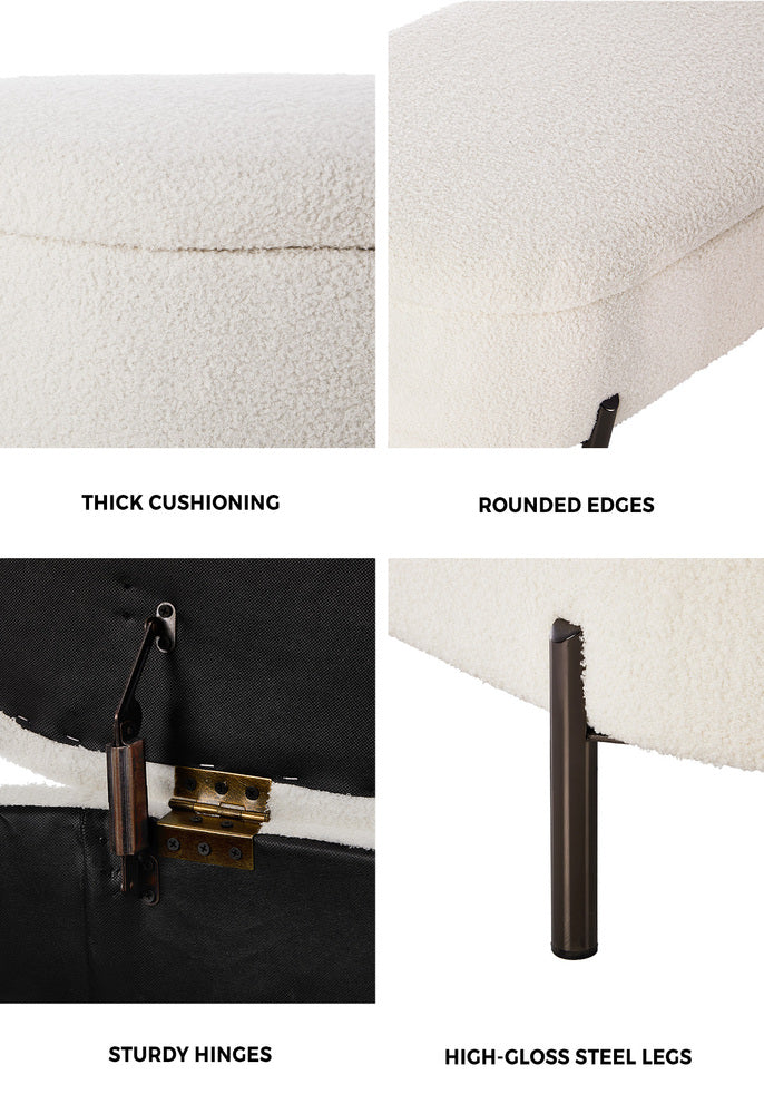 Storage Ottoman Bench Oval Blanket Linen/Sherpa