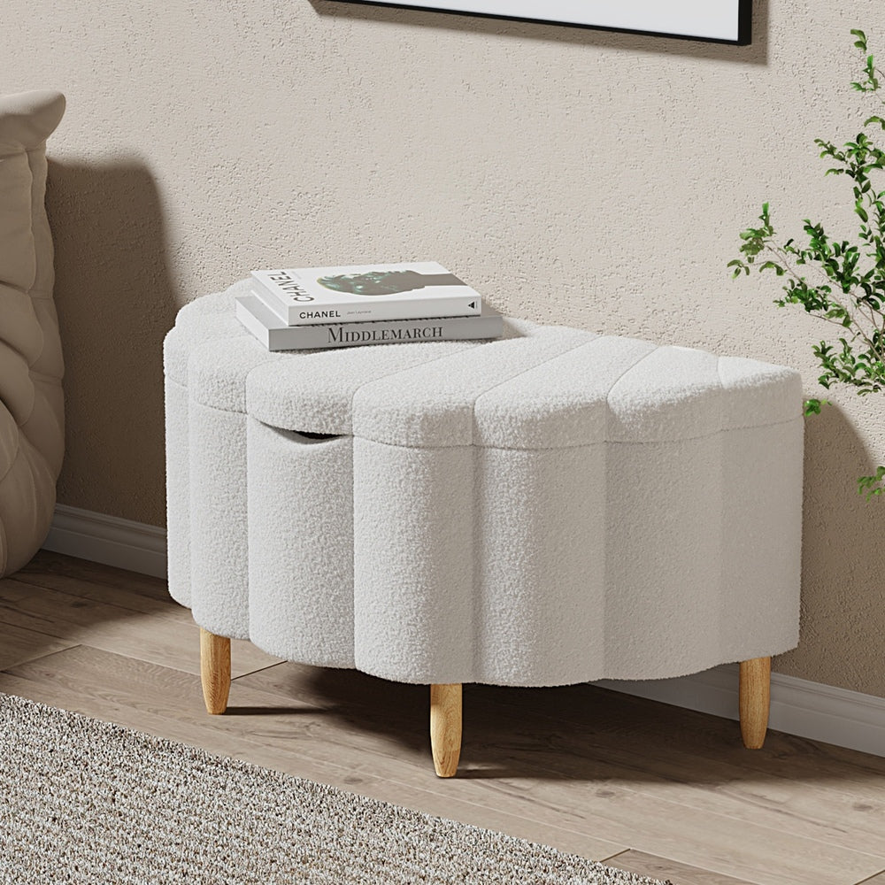 Storage Ottoman Scallop Boucle Fleece Foot Stool Seat Chest