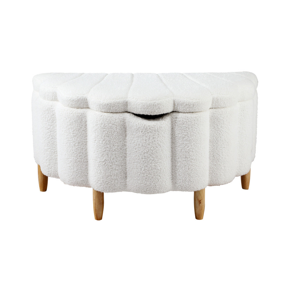 Storage Ottoman Scallop Boucle Fleece Foot Stool Seat Chest