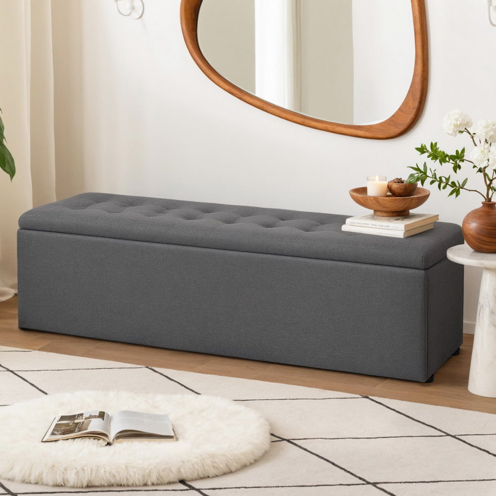 Storage Ottoman Blanket Box 140cm Linen Dark Grey