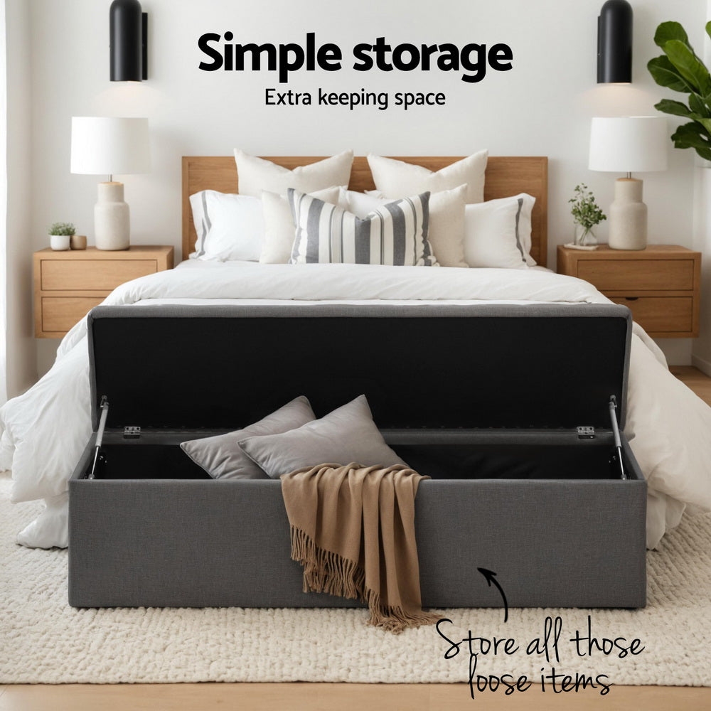 Storage Ottoman Blanket Box 140cm Linen Dark Grey
