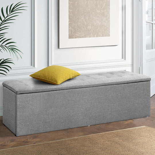 Storage Ottoman Blanket Box 140cm Linen Grey | PayPal