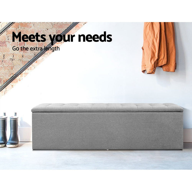 Ottomans & Footstools - Storage Ottoman Blanket Box Grey LARGE Fabric Rest Chest Toy Foot Stool