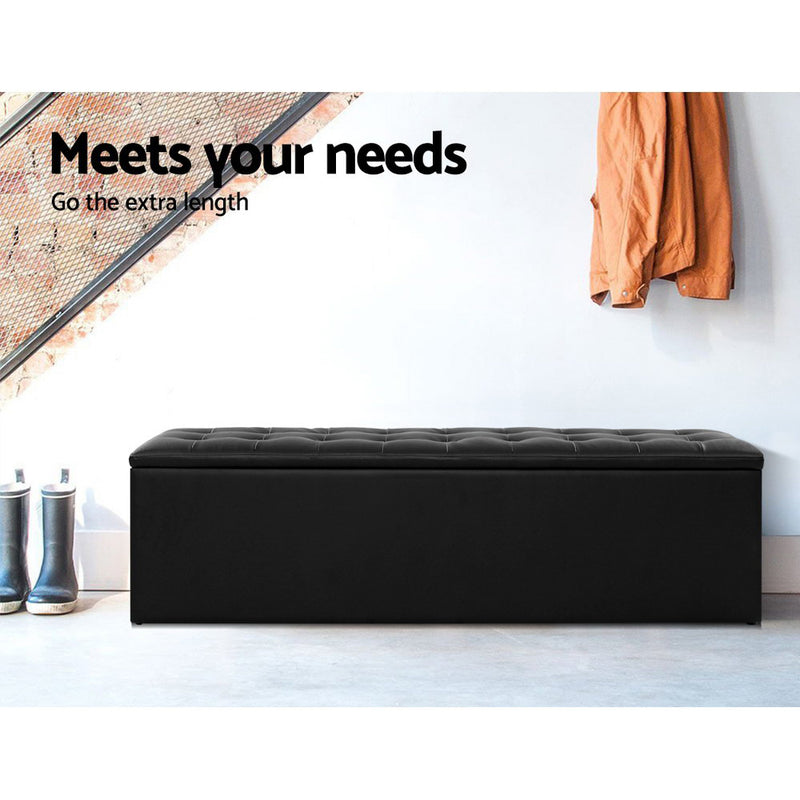 Storage Ottoman Blanket Box 140cm Leather Black | 140Cm