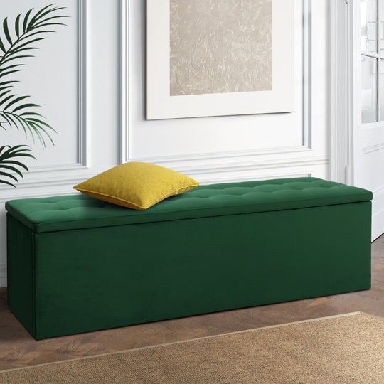 Storage Ottoman Blanket Box 140cm Velvet Foot Stool Green
