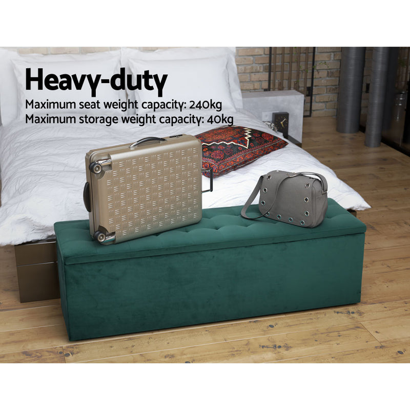 Storage Ottoman Blanket Box Velvet Foot Stool Rest Chest Couch Green | Green colour
