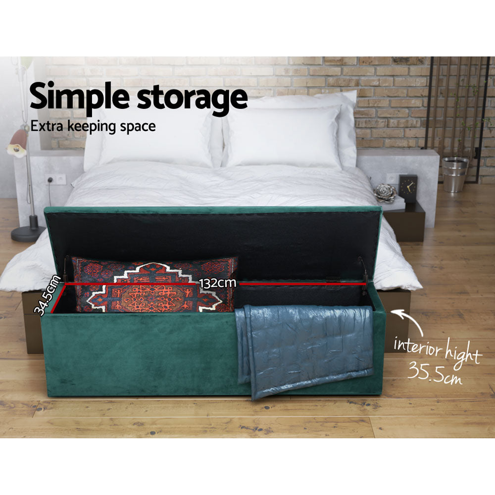 Storage Ottoman Blanket Box Velvet Foot Stool Rest Chest Couch Green
