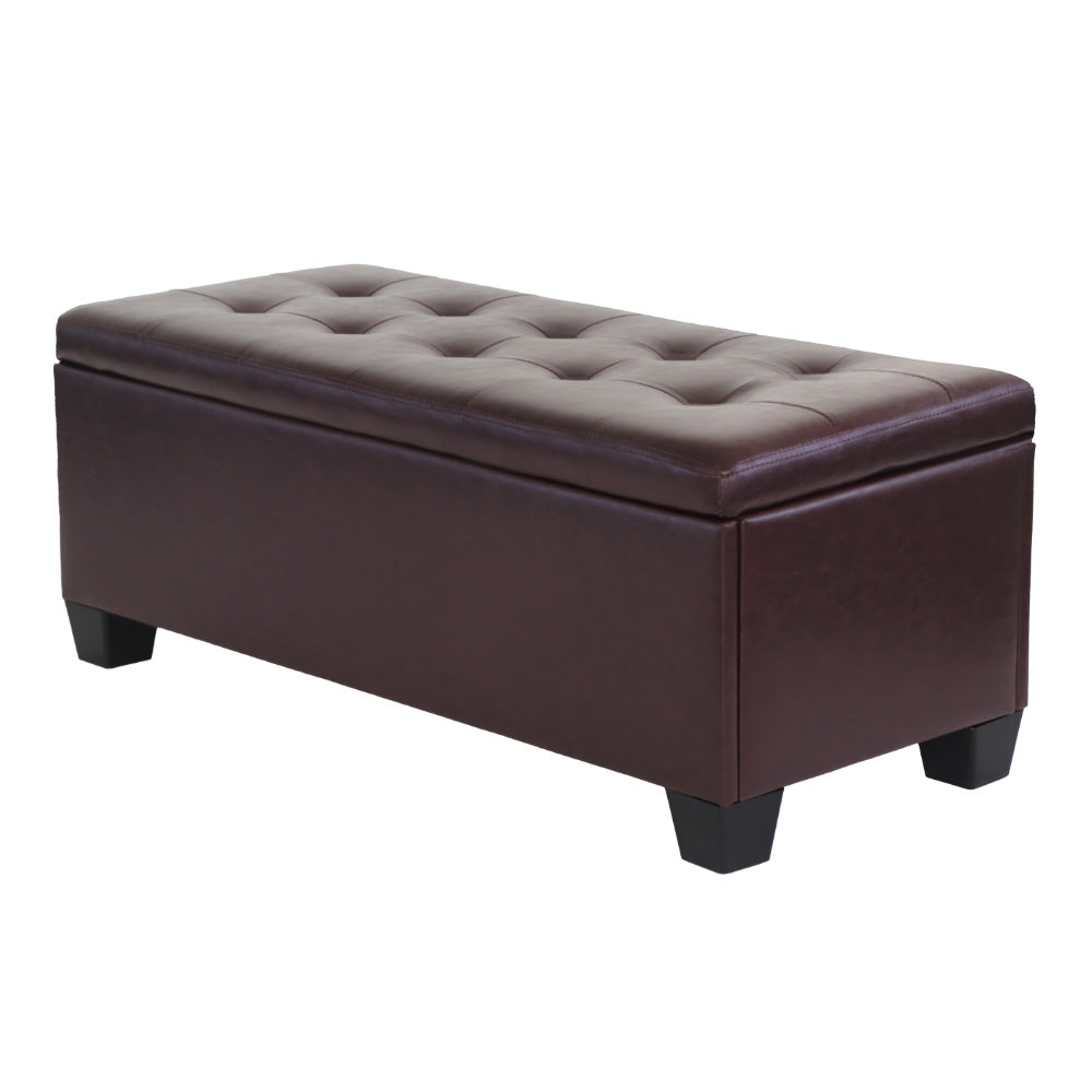 Storage Ottoman Blanket Box 97cm Brown Faux Leather Bench