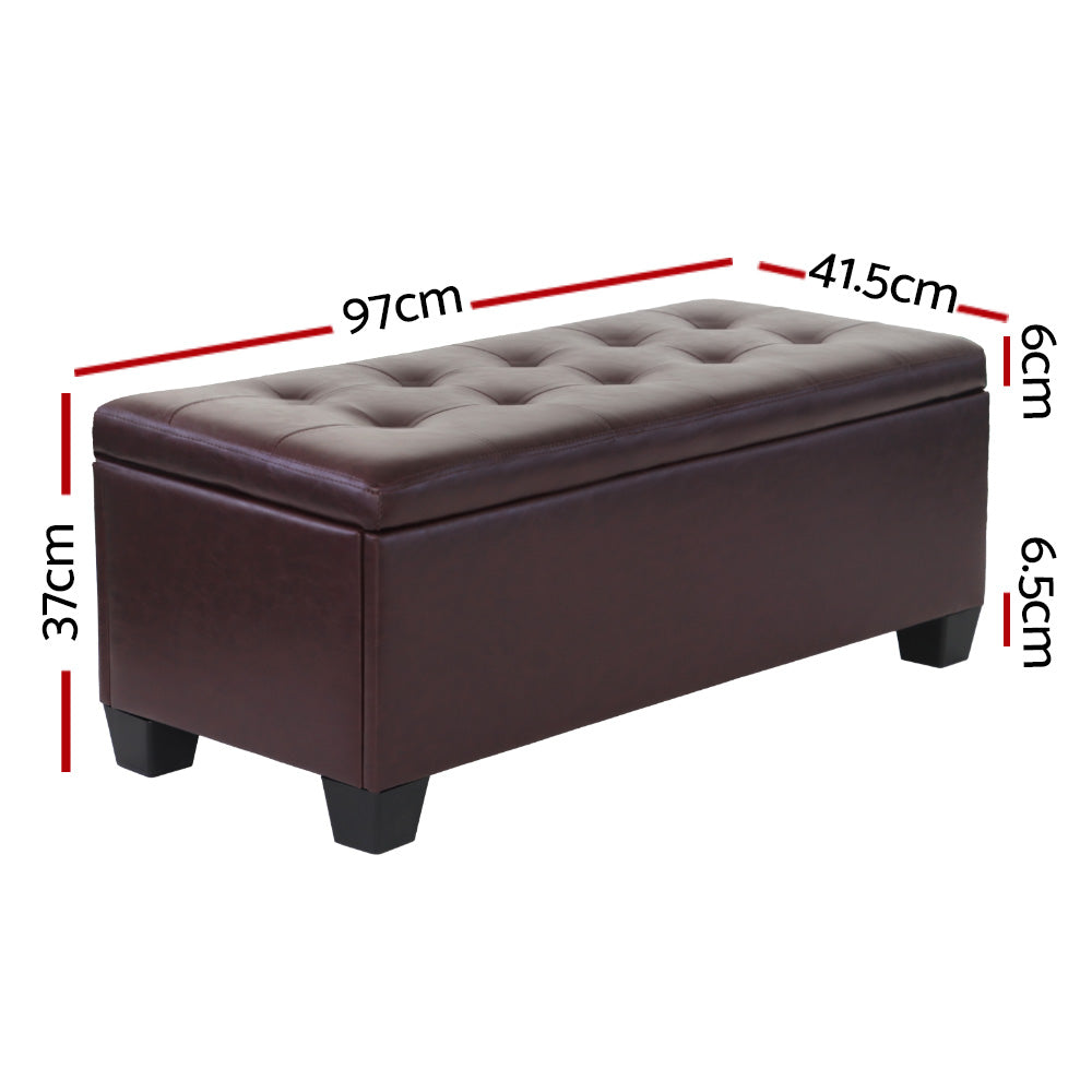 Storage Ottoman Blanket Box 97cm Brown Faux Leather Bench
