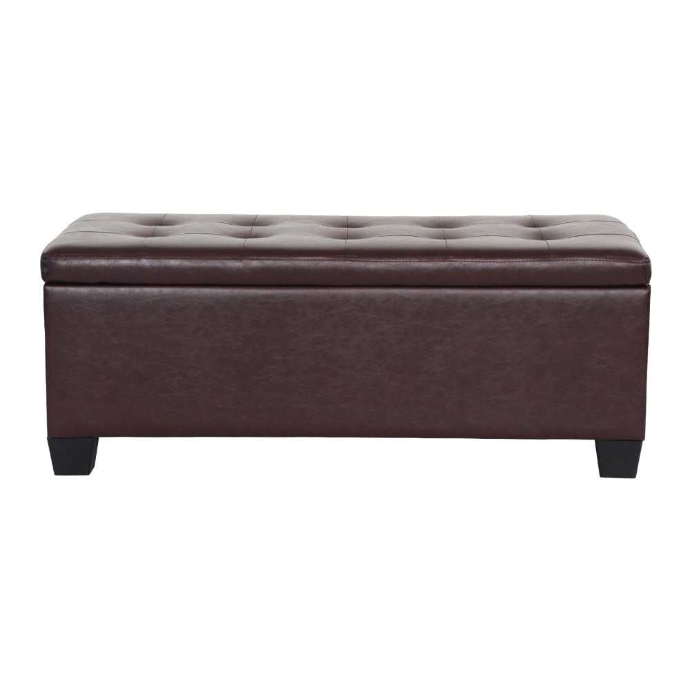 Storage Ottoman Blanket Box 97cm Brown Faux Leather Bench