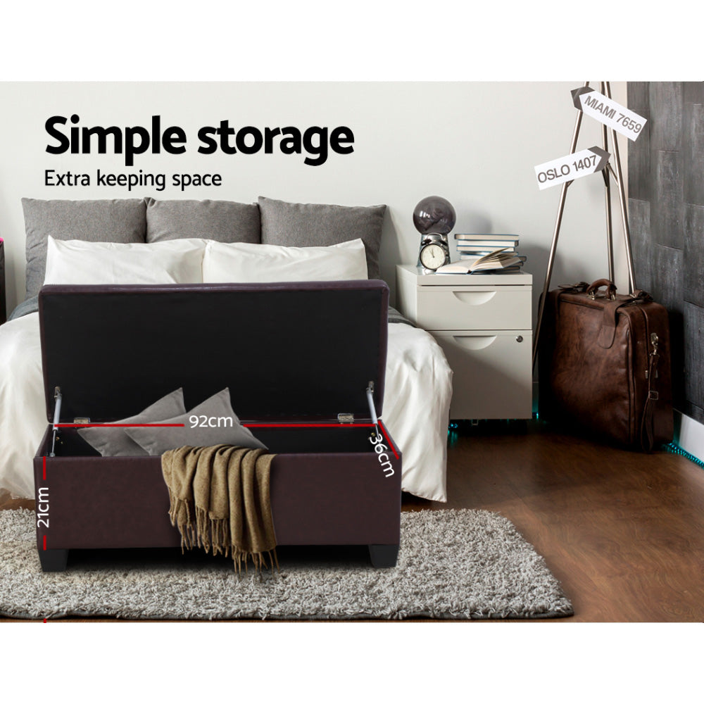 Storage Ottoman Blanket Box 97cm Brown Faux Leather Bench