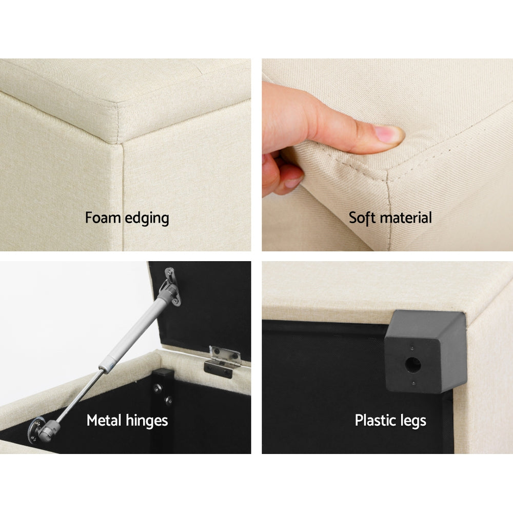 Storage Ottoman Blanket Box 97cm Linen Beige