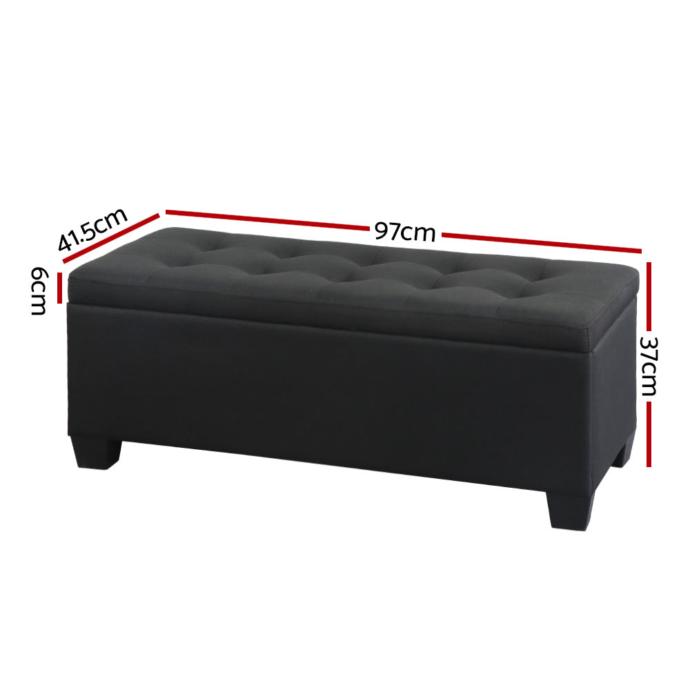 Storage Ottoman Blanket Box 97cm Linen Black