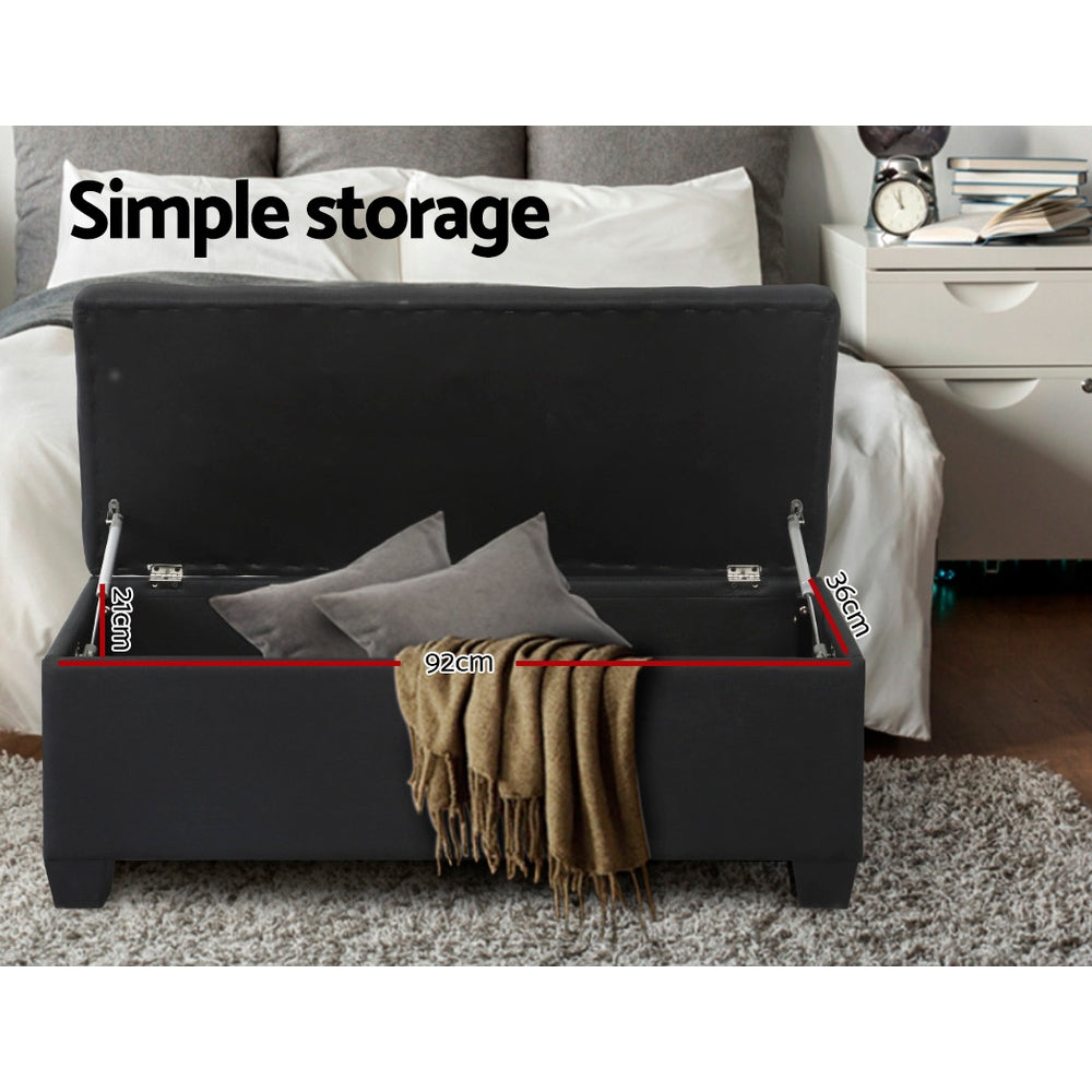 Storage Ottoman Blanket Box 97cm Linen Black