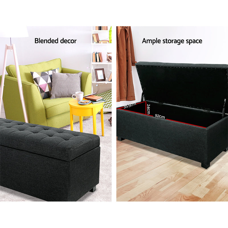 Storage Ottoman Blanket Box 97cm Linen Charcoal | Charcoal colour