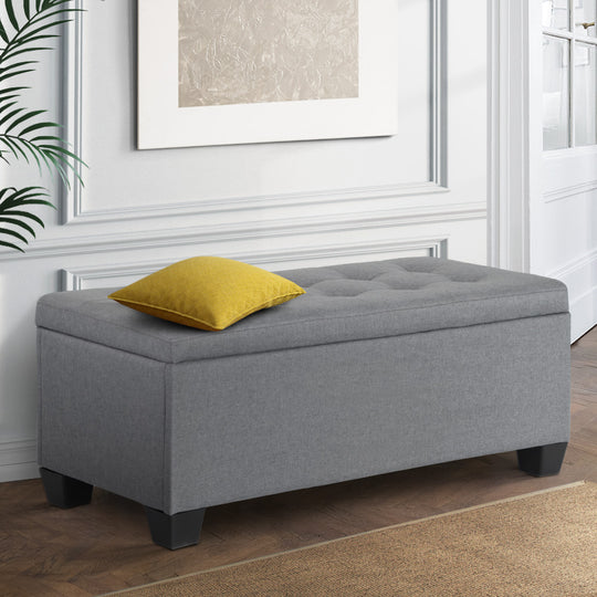 Artiss Large Fabric Otm - Storage Ottoman Blanket Box 97cm Linen Grey