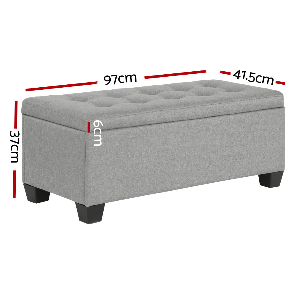 Storage Ottoman Blanket Box 97cm Linen Light Grey