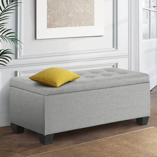 Large Fabric Storage Ottoman - Light Grey