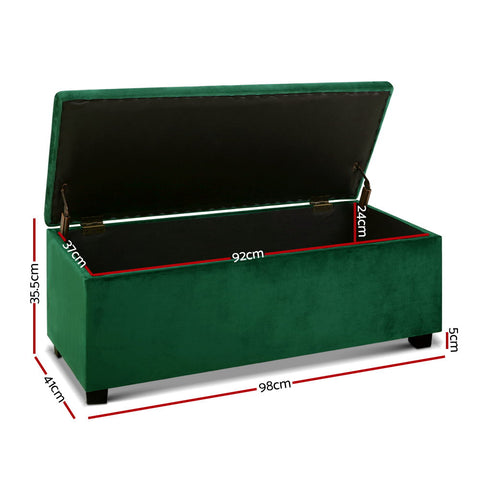 Storage Ottoman Blanket Box 98Cm Velvet Green