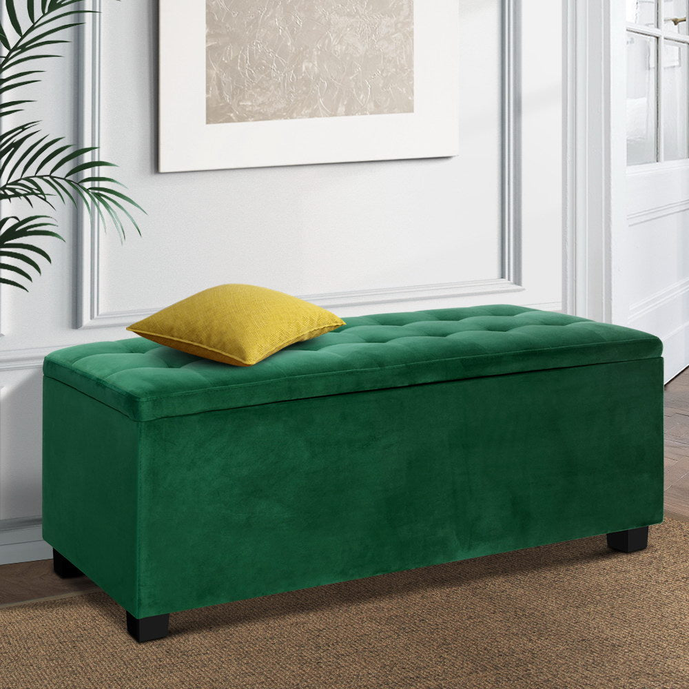 Storage Ottoman Blanket Box 98cm Velvet Green