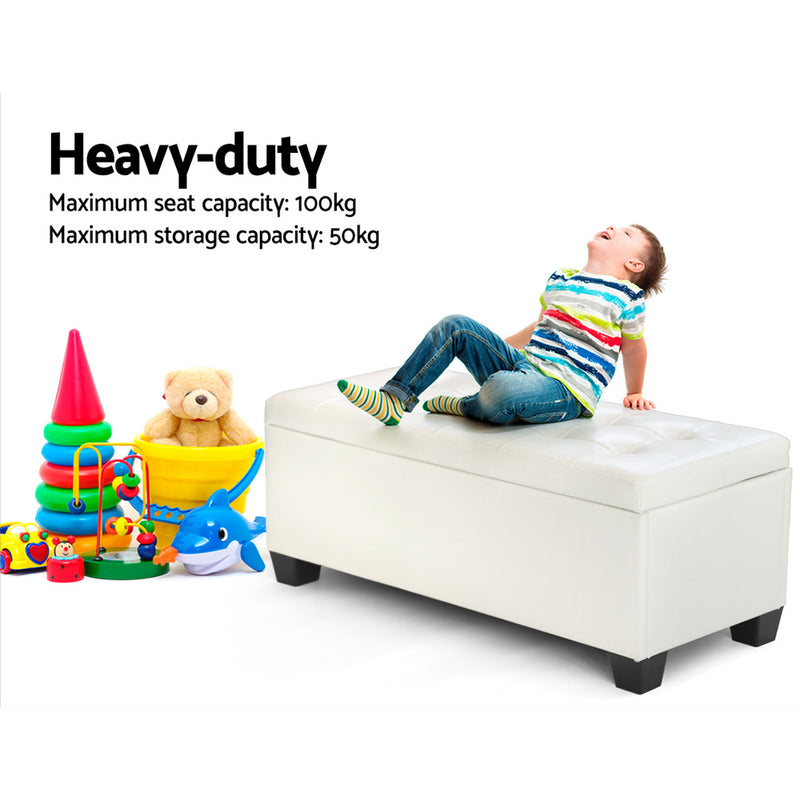 Storage Ottoman Blanket Box 97cm Leather White | White colour