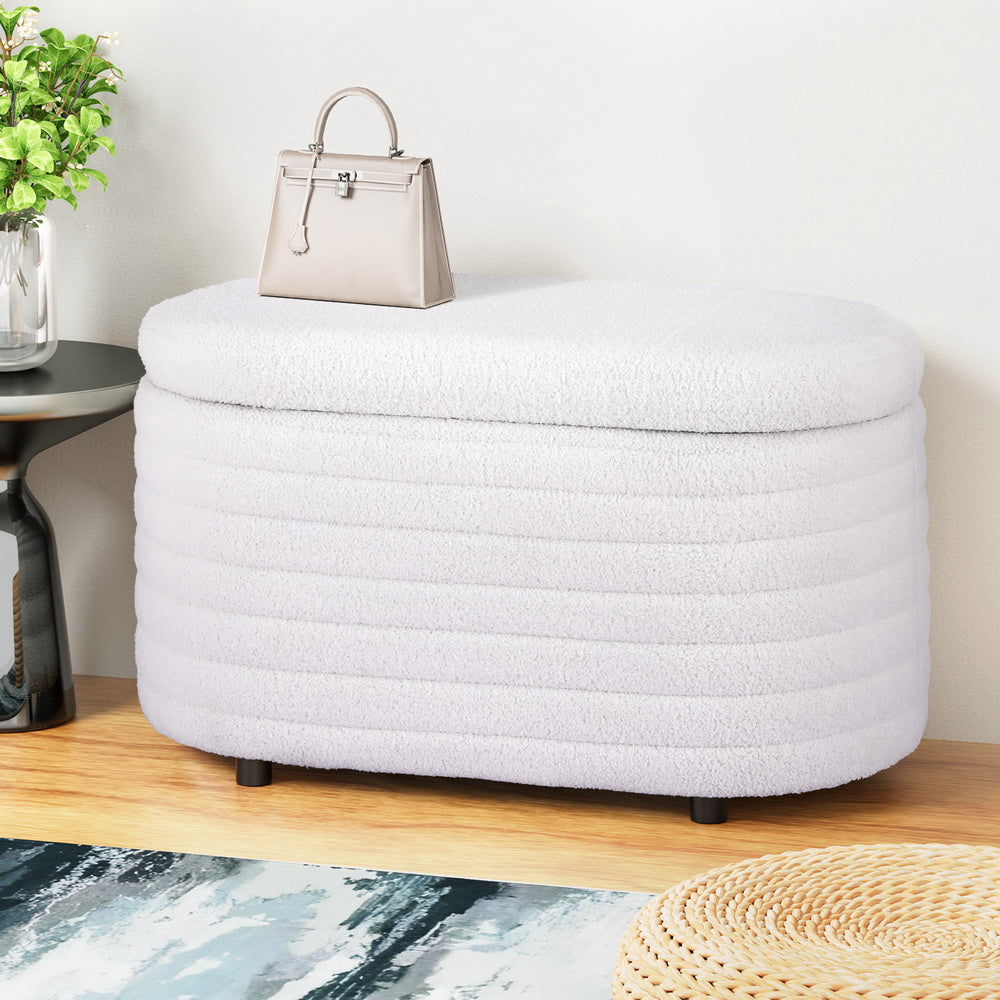 Storage Ottoman Blanket Box 87cm Boucle Fabric