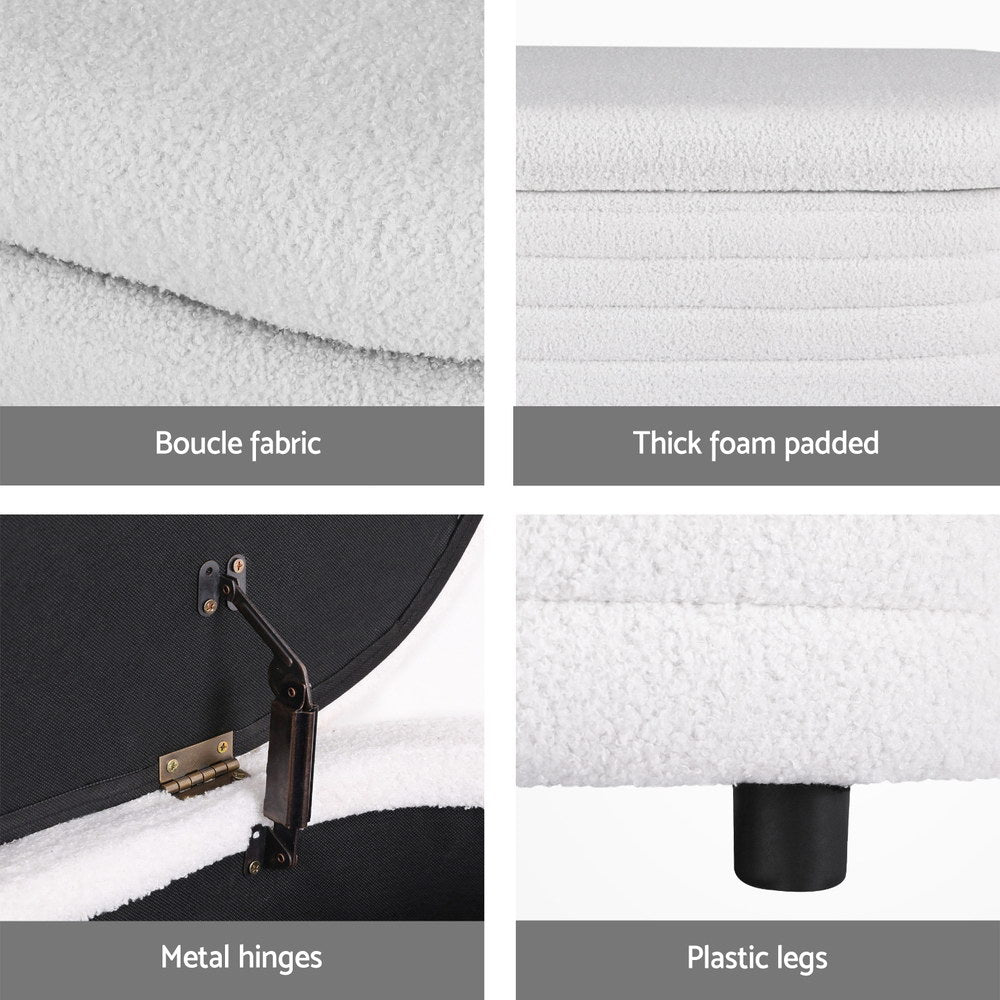 Storage Ottoman Blanket Box 87cm Boucle Fabric