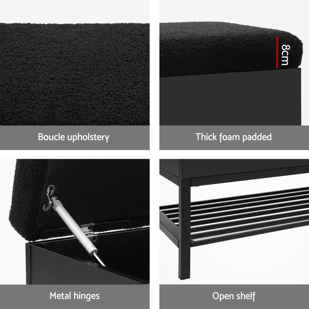 Storage Ottoman Blanket Box 110cm Boucle Shelf