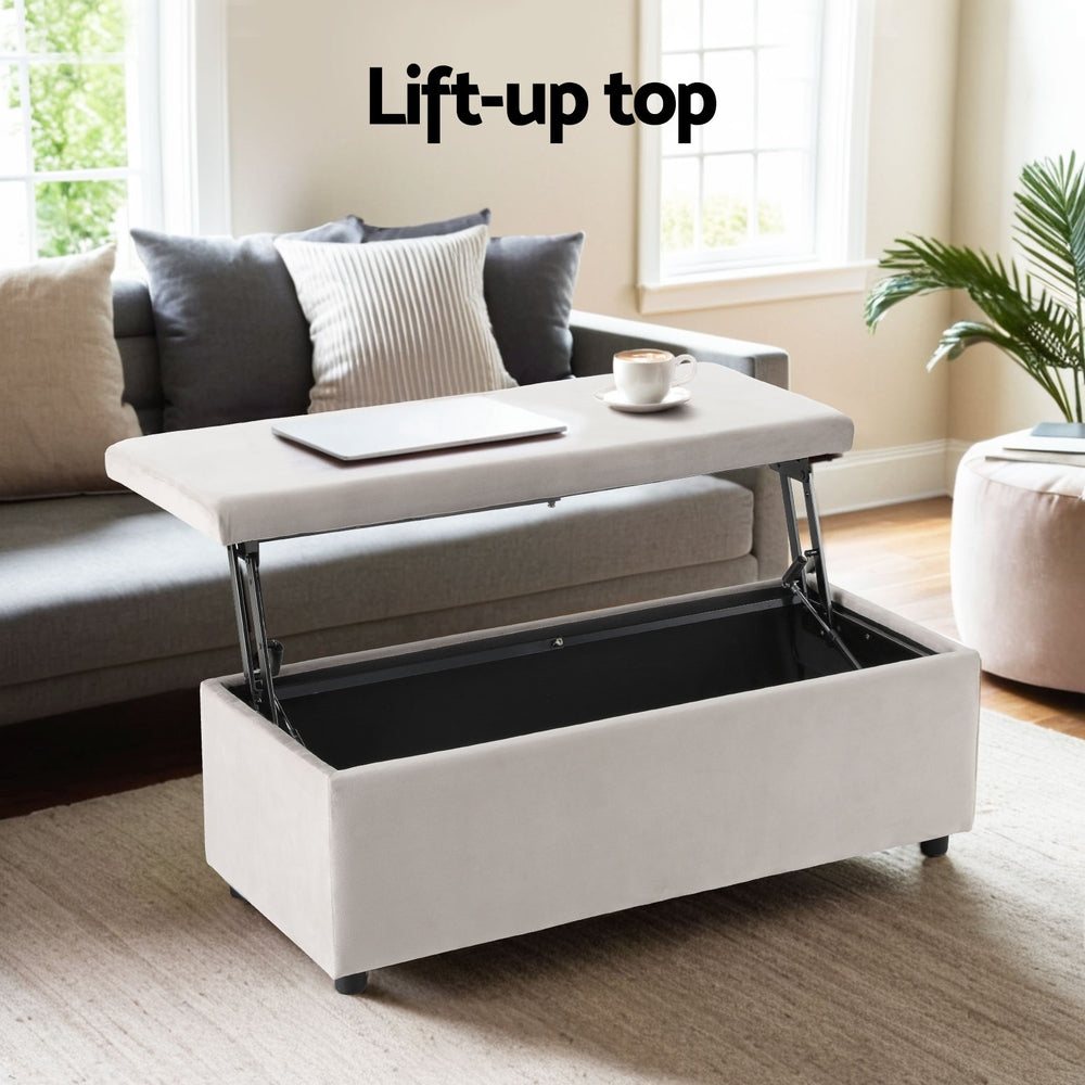 Storage Ottoman Blanket Box Table 97cm Velvet Taupe