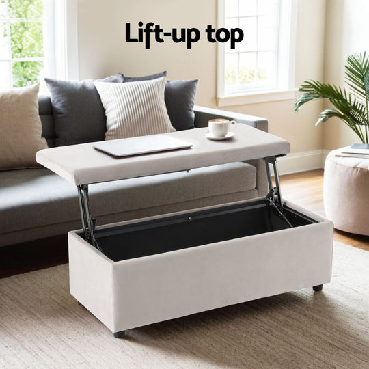 Storage Ottoman Blanket Box Table 97cm Velvet Taupe | Caravan Accessories