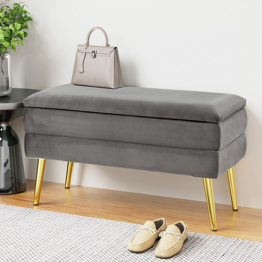 Grey colour - Ottoman Storage Foot Stool Velvet Grey