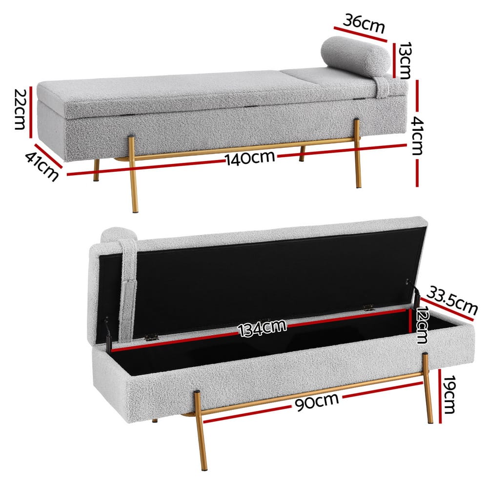 Storage Ottoman Grey Foot Stool 140x48x41cm