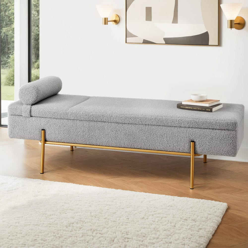 Storage Ottoman Grey Foot Stool 140x48x41cm