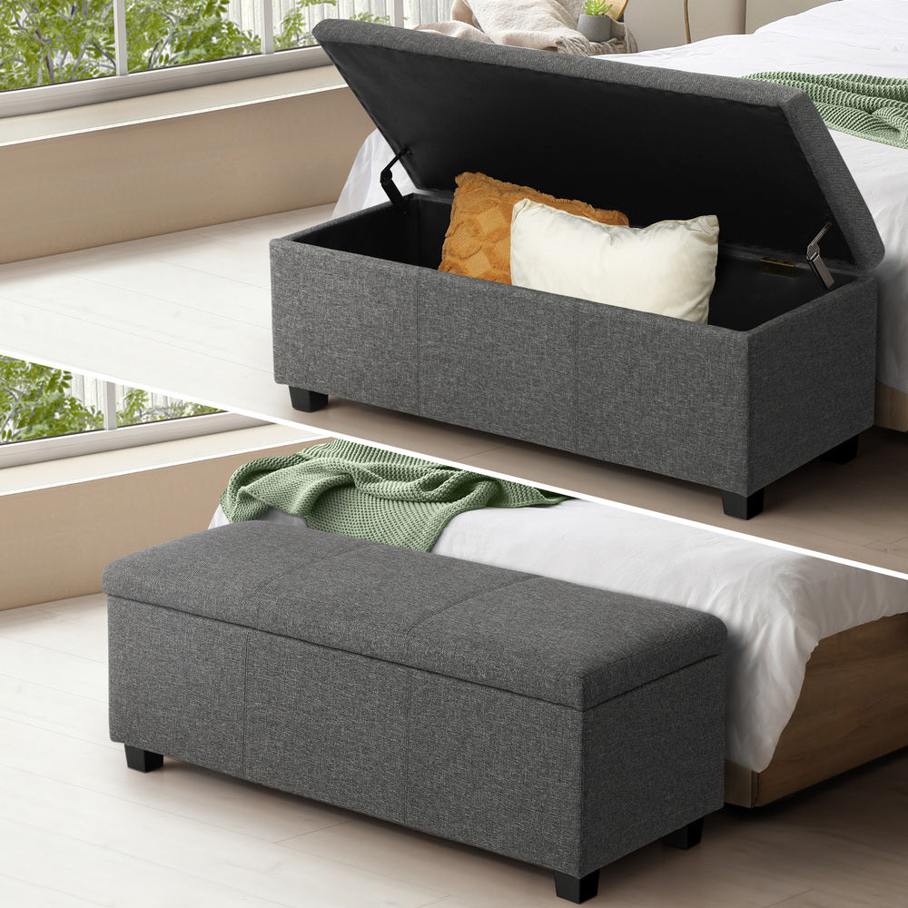 Large Blanket Box Ottoman - Stylish Arm Foot Stool with Ample Storage