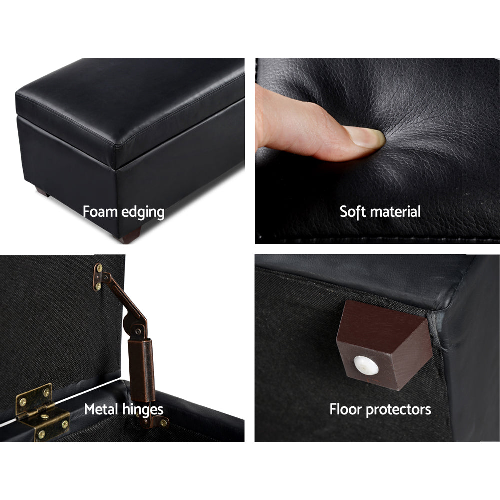 PU Leather Storage Ottoman - Black